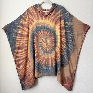 Kathmandu Boho Spiral Tie Dye Hooded Lightweight Poncho Top One Size